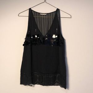 Anthropologie Embellished Beaded Black Tank